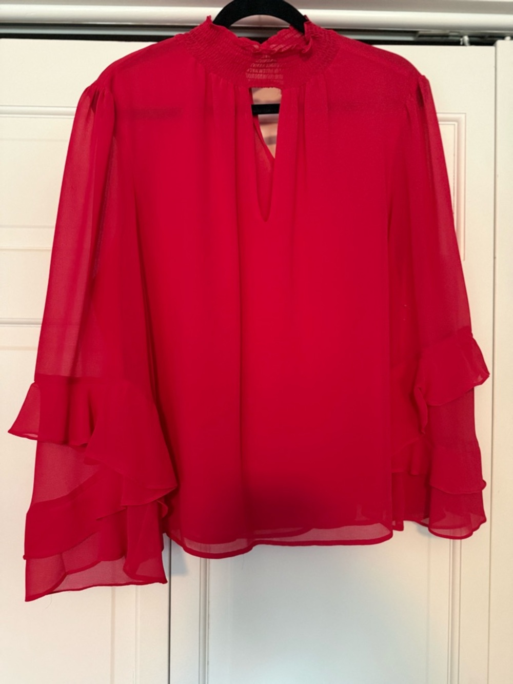 1. State Red Layered Ruffle Sleeve Blouse